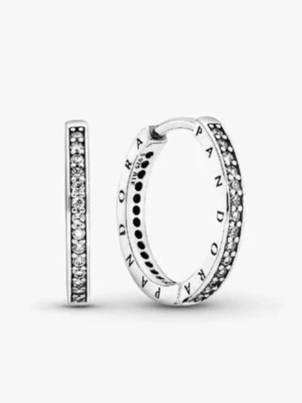Pandora Silver Pavé Hoop Earrings with Crystal Accents